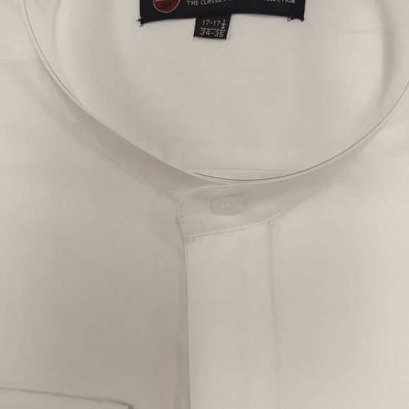 COPY - MEN'S FORTINO LANDI WHITE BANDED COLLAR DRESS SHIRT. REGULAR FIT. - Picture 3 of 4